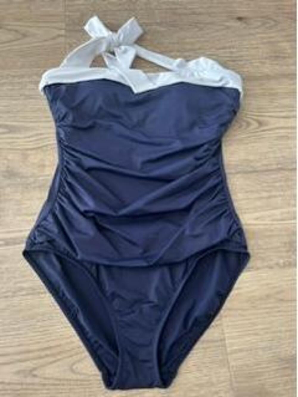 Lauren Ralph Lauren Womens Navy Blue White Halter One Piece Swimsuit Size 8 NWT